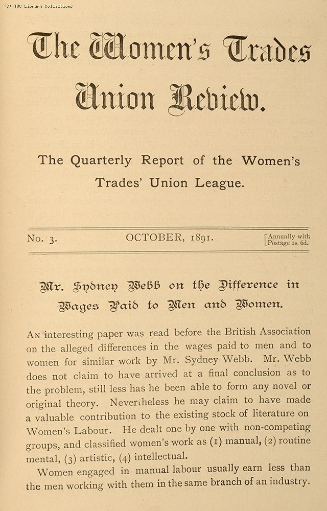 Sidney Webb and equal pay, 1891